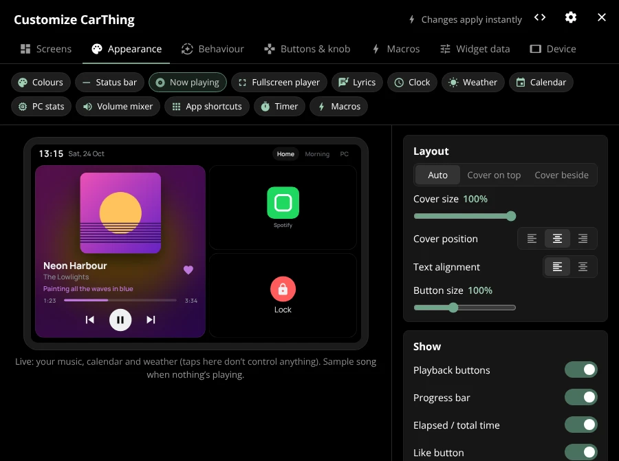 Desktop app appearance settings with live preview